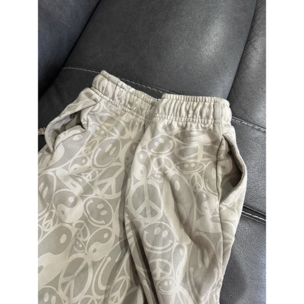 Pacsun Peace Sign & Smiley Sweatpants Women's Small Drawstring Cuffed Beige? - Picture 5 of 5